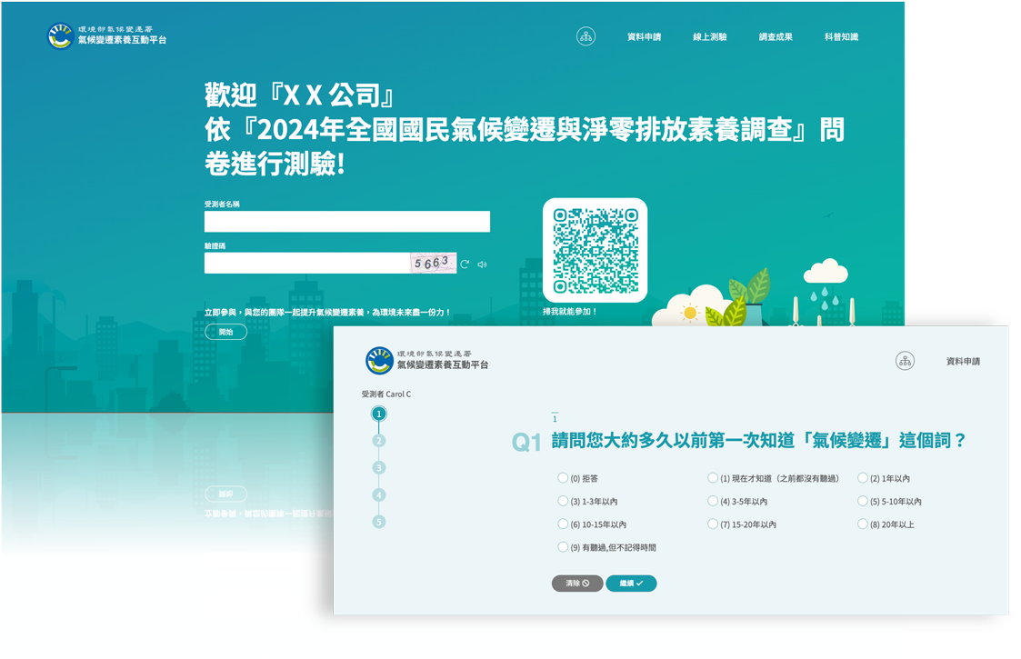 填寫受測者名稱及驗證碼後, 進入測驗畫面