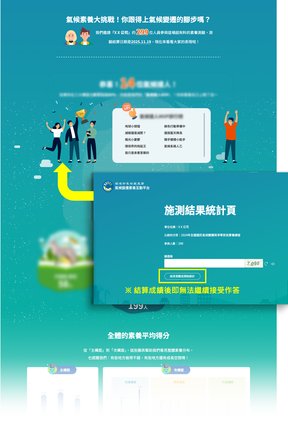 結束測驗並開始統計